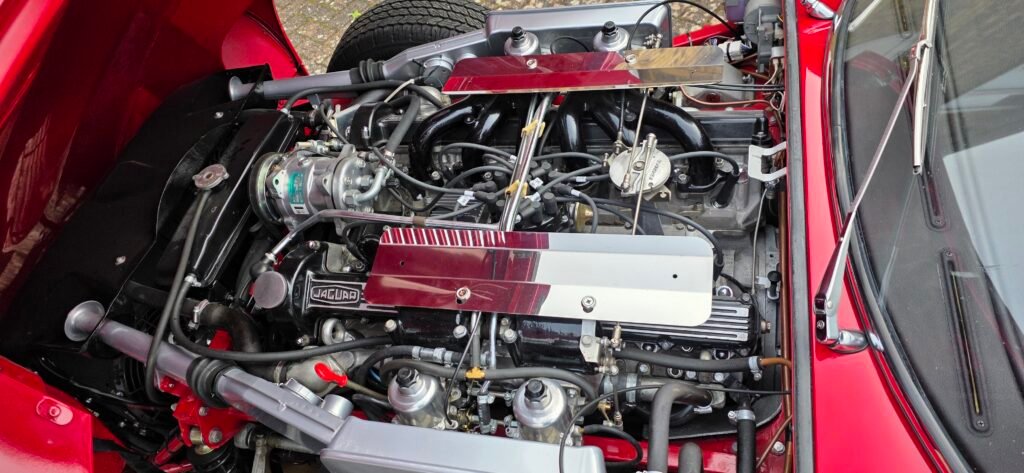 This image shows an E Type V12 Jaguar Engine